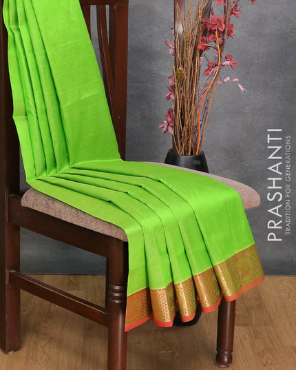 Silk cotton saree light green and pink with plain body and annam zari woven border Big border - {{ collection.title }} by Prashanti Sarees
