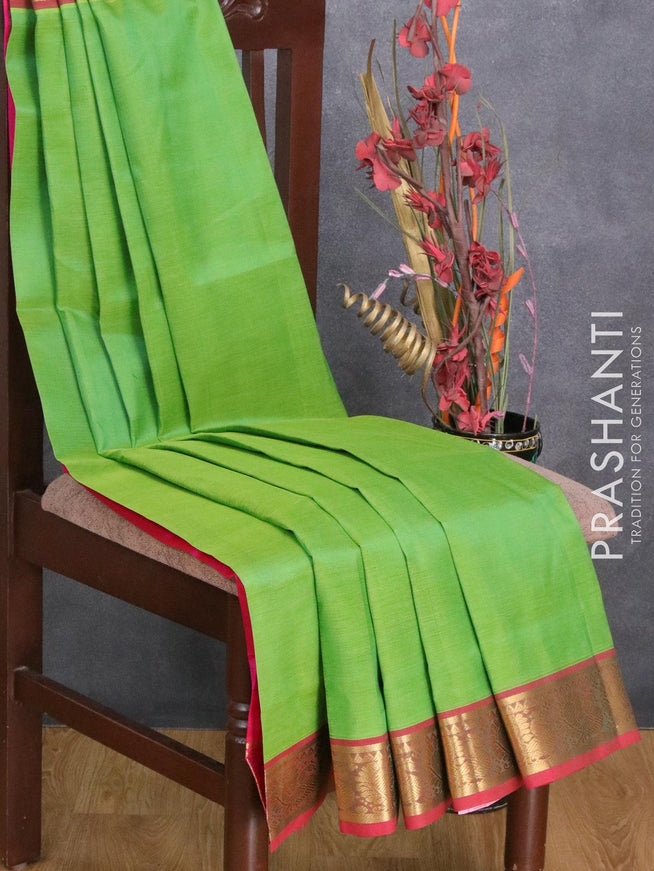 Silk cotton saree light green and pink with plain body and annam zari woven border - {{ collection.title }} by Prashanti Sarees