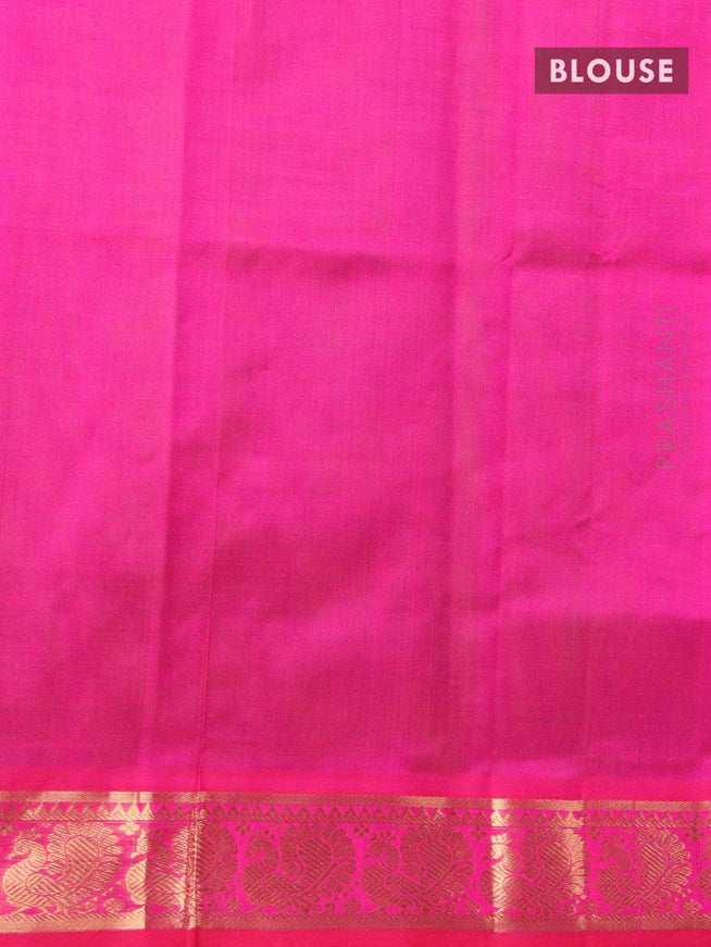 Silk cotton saree light green and pink with plain body and annam zari woven border - {{ collection.title }} by Prashanti Sarees