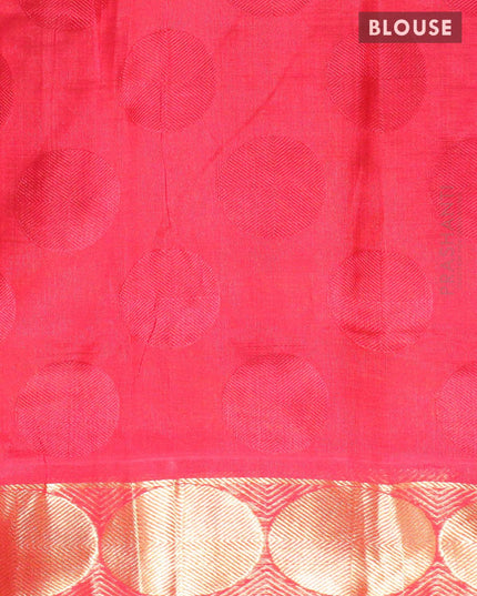 Silk cotton saree light green and red with allover self emboss and rudhraksha zari woven border - {{ collection.title }} by Prashanti Sarees
