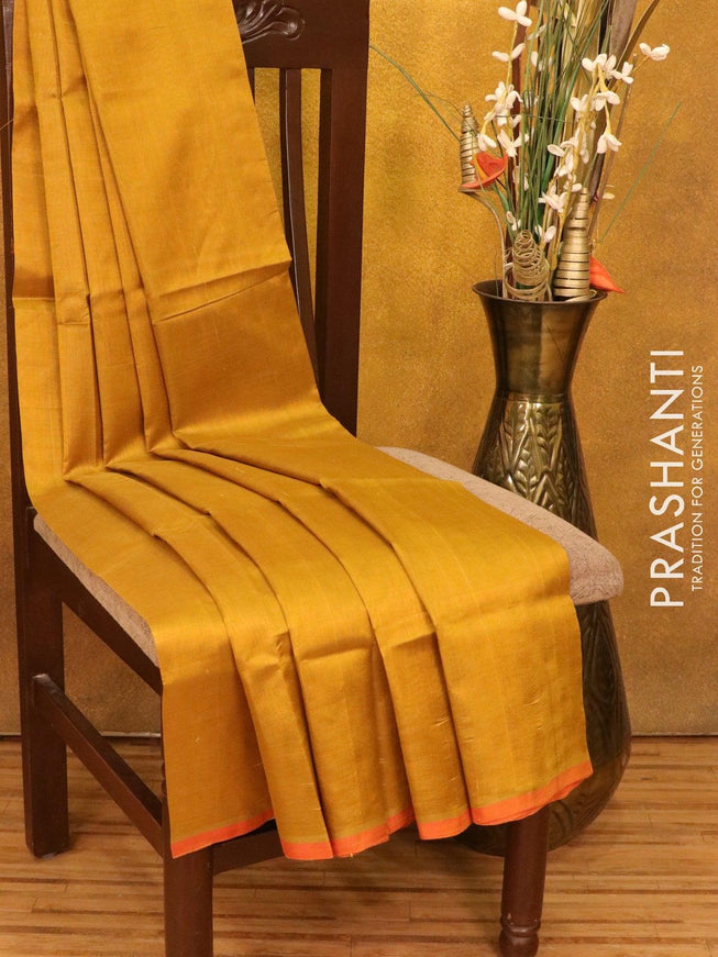 Silk cotton saree mustard and rustic orange with piping border and thread embroided blouse - {{ collection.title }} by Prashanti Sarees