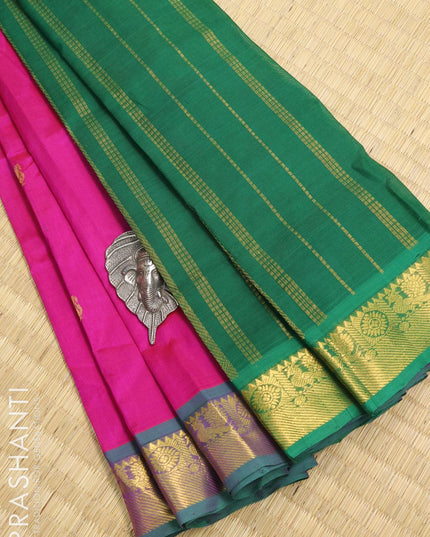 Silk cotton saree pink and green with allover zari woven buttas and rettapet zari woven border - {{ collection.title }} by Prashanti Sarees