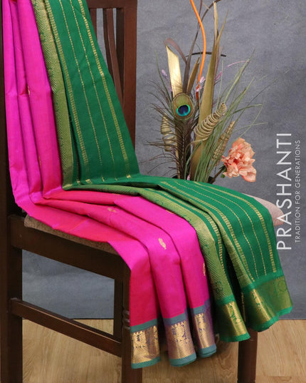 Silk cotton saree pink and green with allover zari woven buttas and rettapet zari woven border - {{ collection.title }} by Prashanti Sarees
