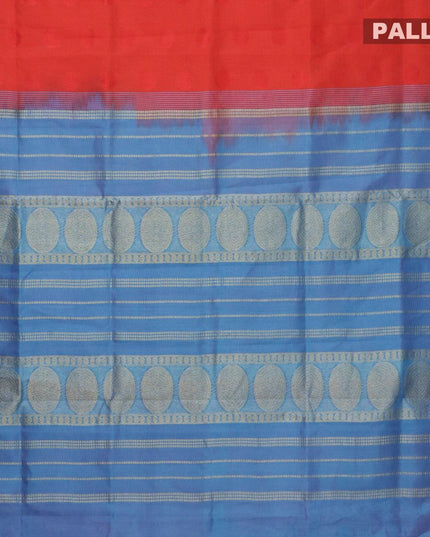 Silk cotton saree red and cs blue with allover self emboss jacquard and rudhraksha zari woven border - {{ collection.title }} by Prashanti Sarees