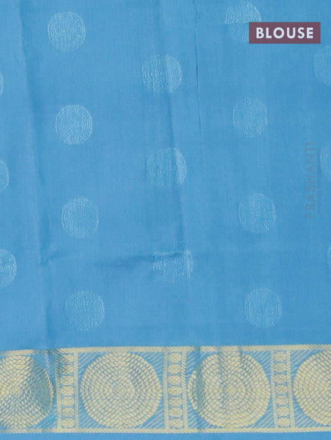 Silk cotton saree red and cs blue with allover self emboss jacquard and rudhraksha zari woven border - {{ collection.title }} by Prashanti Sarees