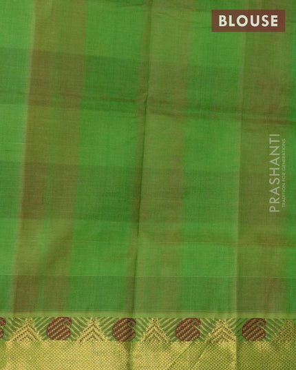 Silk cotton saree red and light green with allover paalum pazhamum checks & annam buttas and temple zari woven border - {{ collection.title }} by Prashanti Sarees