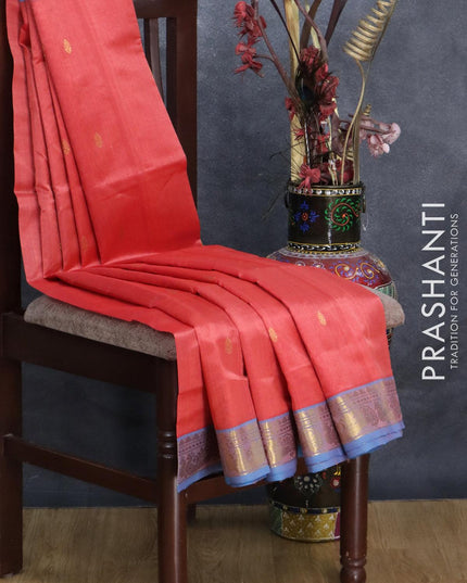 Silk cotton saree red shade and cs blue with zari woven buttas and zari woven border - {{ collection.title }} by Prashanti Sarees
