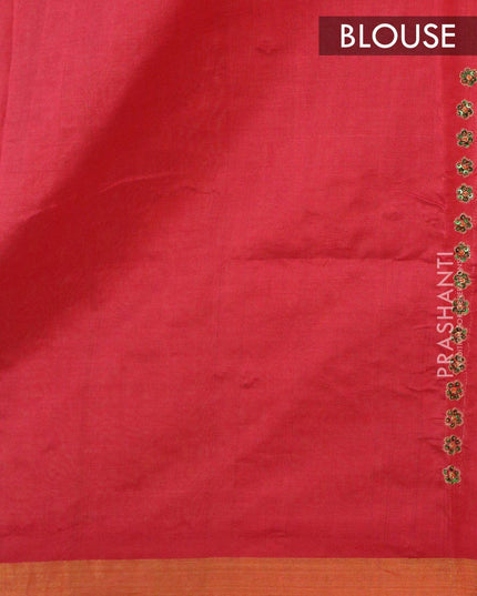 Silk Cotton saree red with hand embroidery and golden zari border - {{ collection.title }} by Prashanti Sarees