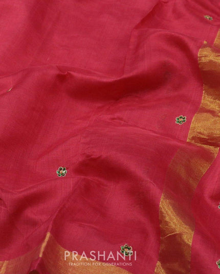 Silk Cotton saree red with hand embroidery and golden zari border - {{ collection.title }} by Prashanti Sarees