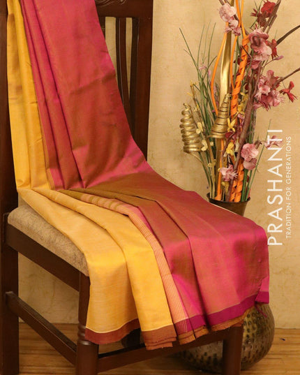 Silk cotton saree sandal and dual shade of greenish purple with piping border and embroided blouse - {{ collection.title }} by Prashanti Sarees