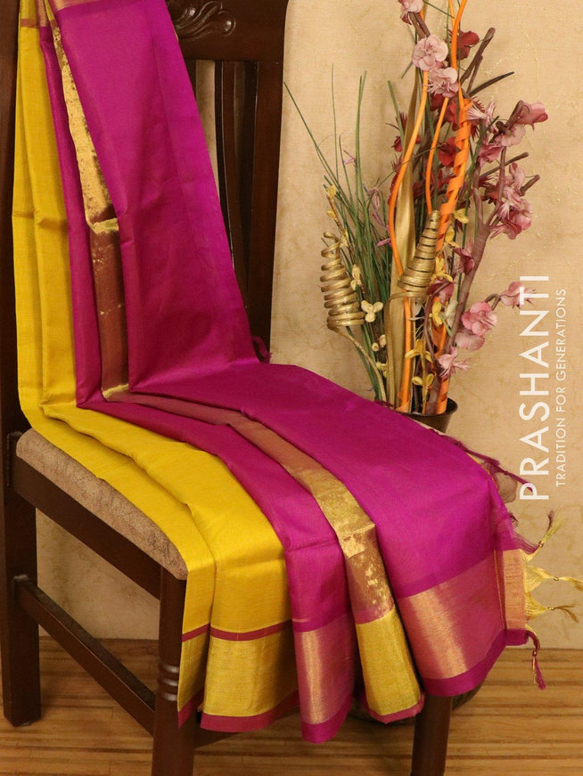 Silk cotton saree yellow and pink with zari woven border and embroidered blouse - {{ collection.title }} by Prashanti Sarees