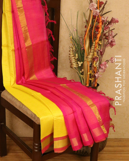 Silk cotton saree yellow and pink with zari woven border and embroidered blouse - {{ collection.title }} by Prashanti Sarees