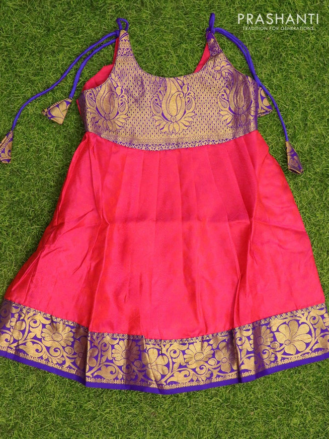 Silk kids frock blue and dual shade of pink with self emboss and zari woven border for 3 months - {{ collection.title }} by Prashanti Sarees