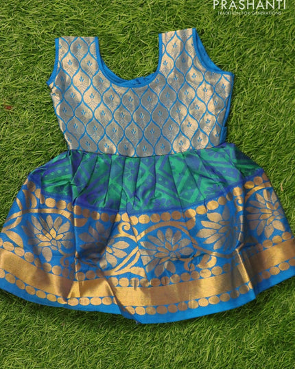 Silk kids frock blue and green with self emboss and zari woven border for 3 months - {{ collection.title }} by Prashanti Sarees