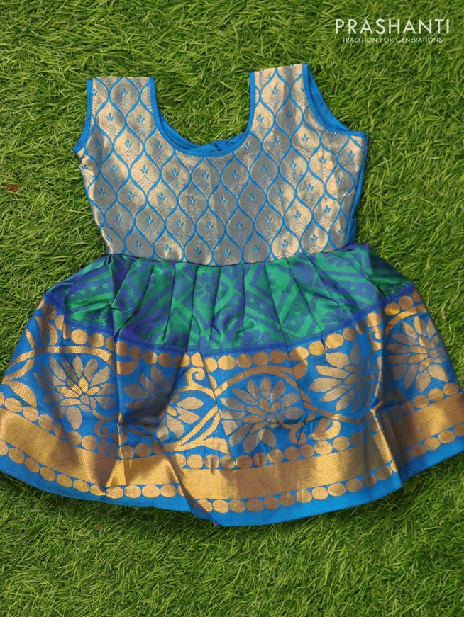 Silk kids frock blue and green with self emboss and zari woven border for 3 months - {{ collection.title }} by Prashanti Sarees