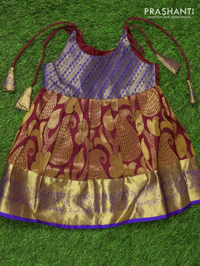 Silk kids frock blue and maroon and allover zari weaves and zari woven border for 6 months - {{ collection.title }} by Prashanti Sarees