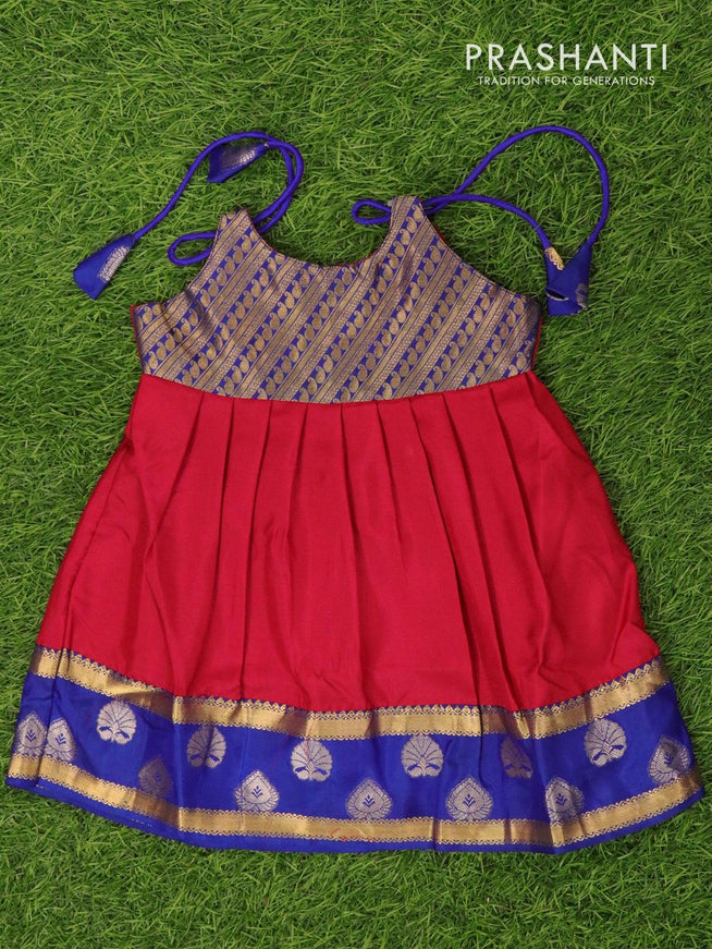 Silk kids frock blue and maroon with plain and zari butta border for 6 months - {{ collection.title }} by Prashanti Sarees