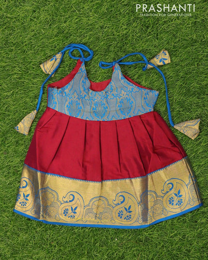 Silk kids frock blue and maroon with plain with zari woven border for 3 months - {{ collection.title }} by Prashanti Sarees
