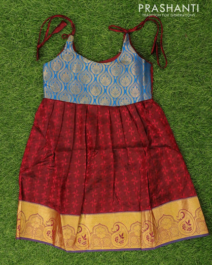 Silk kids frock blue and maroon with self emboss and zari woven border for 4 years - {{ collection.title }} by Prashanti Sarees
