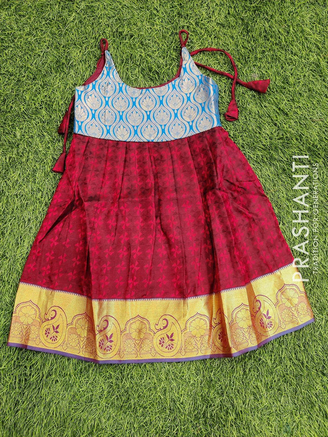 Silk kids frock blue and maroon with zari woven border for 4 years - {{ collection.title }} by Prashanti Sarees