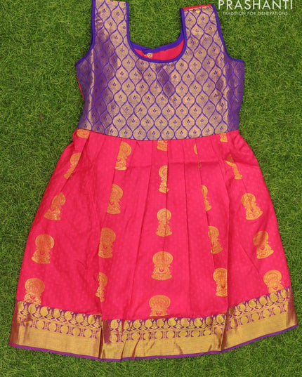 Silk kids frock blue and pink with self emboss & zari buttas and zari woven border for 5 years - {{ collection.title }} by Prashanti Sarees