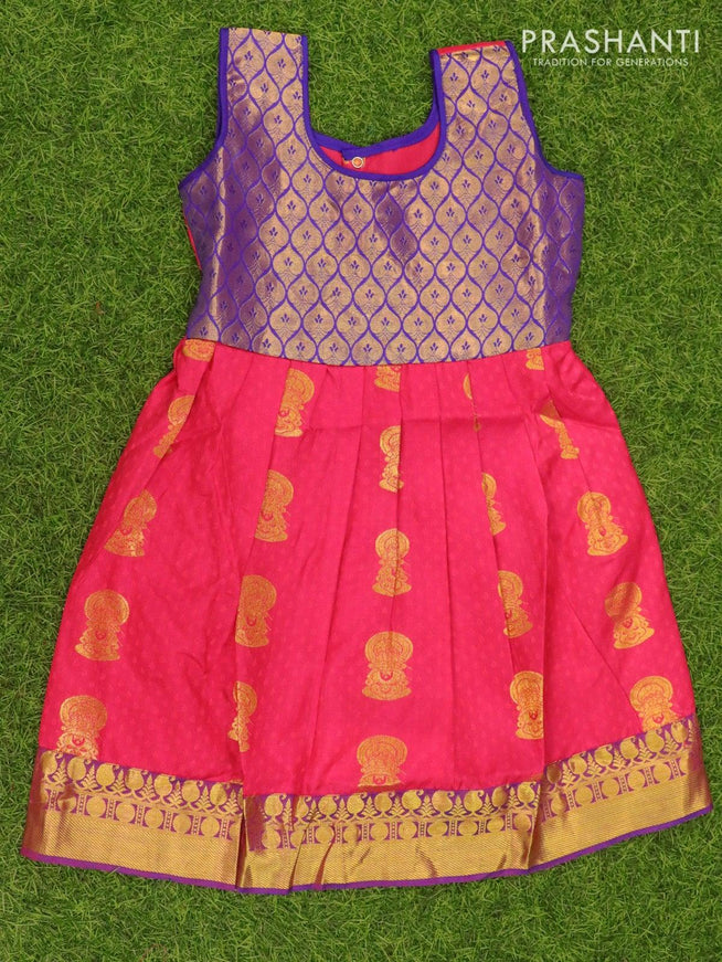 Silk kids frock blue and pink with self emboss & zari buttas and zari woven border for 5 years - {{ collection.title }} by Prashanti Sarees