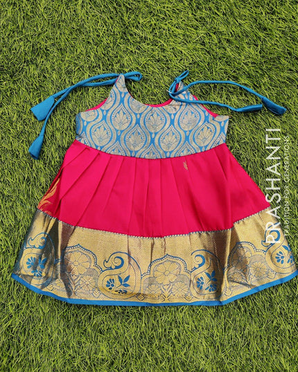 Silk kids frock blue and pink with zari woven buttas and zari woven border for 3 months - {{ collection.title }} by Prashanti Sarees