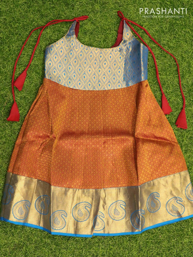 Silk kids frock cs blue and maroon with allover zari weaves and zari woven border for 4 years - {{ collection.title }} by Prashanti Sarees