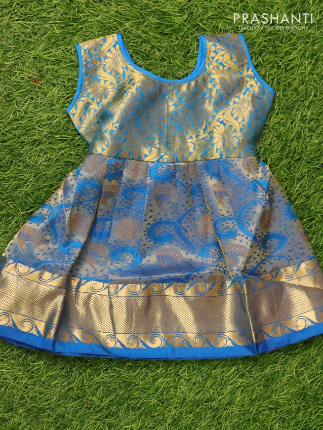 Silk kids frock cs blue and with allover zari weaves and zari woven border for 3 months - {{ collection.title }} by Prashanti Sarees