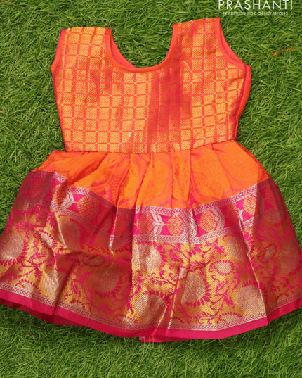 Silk kids frock dual shade of orange and with self emboss and zari woven border for 3 months - {{ collection.title }} by Prashanti Sarees