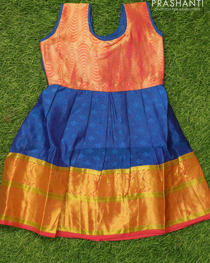 Silk kids frock dual shade of pink and blue with self emboss and zari woven border for 6 months - {{ collection.title }} by Prashanti Sarees