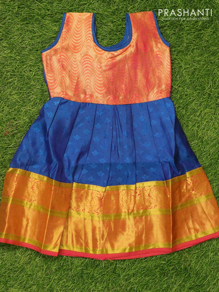 Silk kids frock dual shade of pink and blue with self emboss and zari woven border for 6 months - {{ collection.title }} by Prashanti Sarees