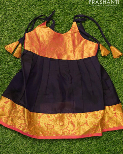 Silk kids frock dual shade of pink and navy blue with plain and zari woven border for 3 months - {{ collection.title }} by Prashanti Sarees