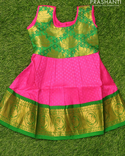 Silk kids frock green and pink with self emboss and zari woven border for 6 months - {{ collection.title }} by Prashanti Sarees