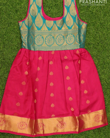 Silk kids frock green and pink with zari woven buttas and zari woven border for 5 years - {{ collection.title }} by Prashanti Sarees