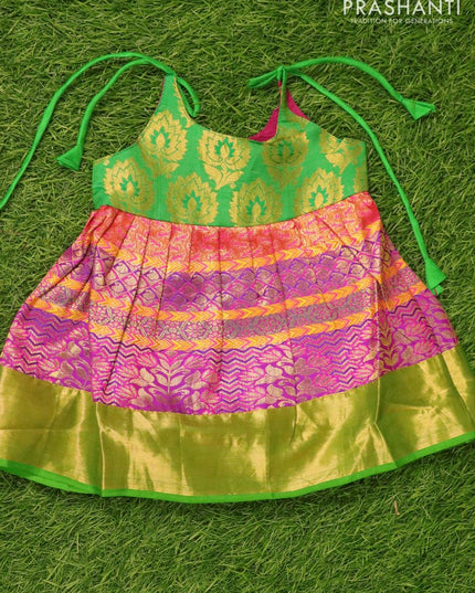 Silk kids frock green and purple with allover zari weaves and zari woven border for 3 months - {{ collection.title }} by Prashanti Sarees