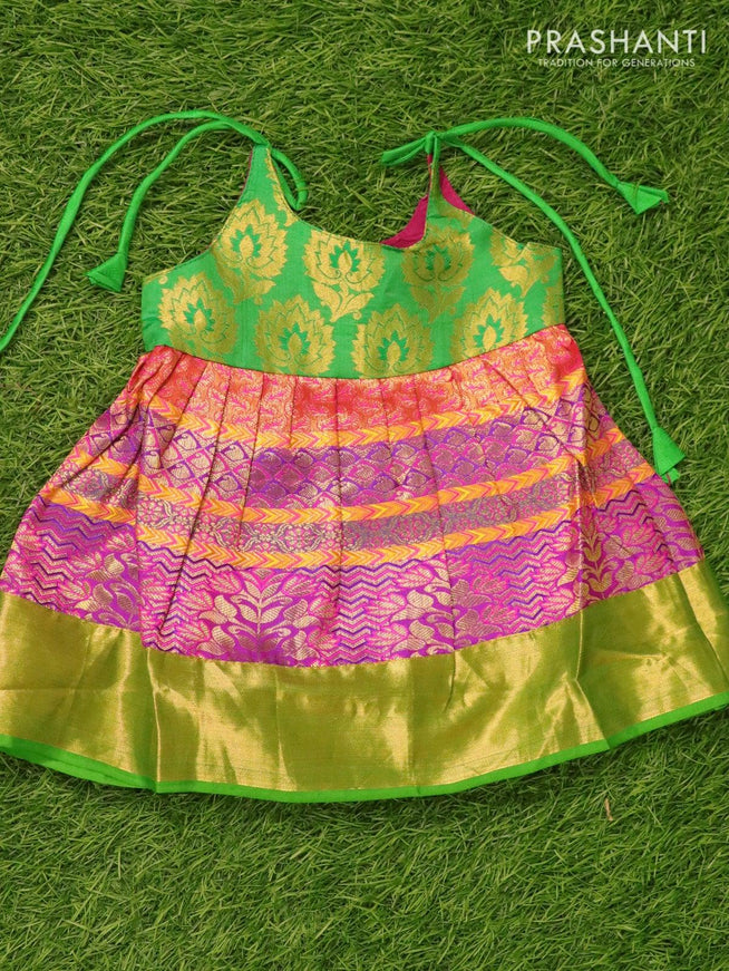 Silk kids frock green and purple with allover zari weaves and zari woven border for 3 months - {{ collection.title }} by Prashanti Sarees