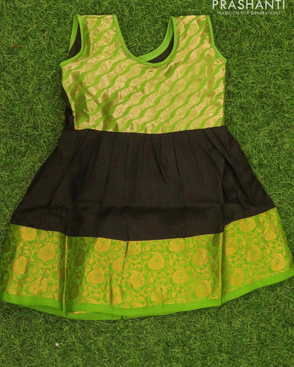 Silk kids frock light green and black with plain and zari woven border for 6 months - {{ collection.title }} by Prashanti Sarees