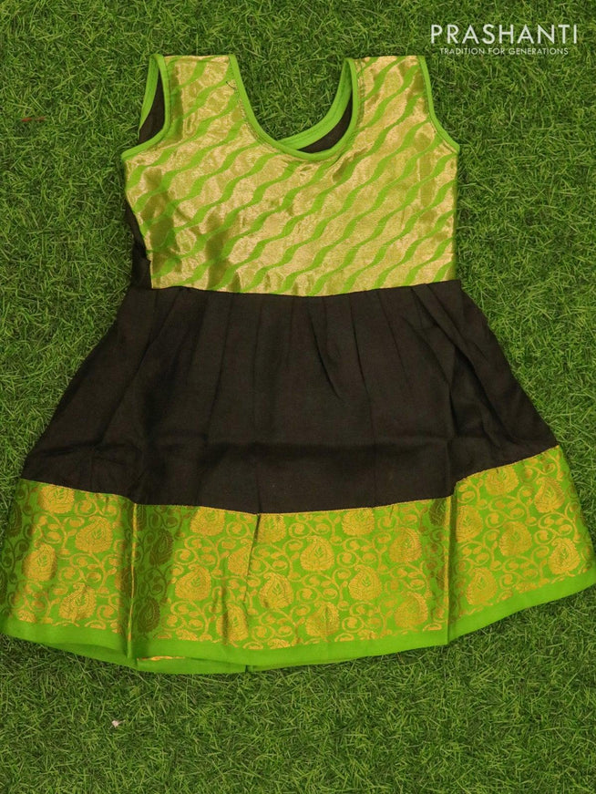 Silk kids frock light green and black with plain and zari woven border for 6 months - {{ collection.title }} by Prashanti Sarees