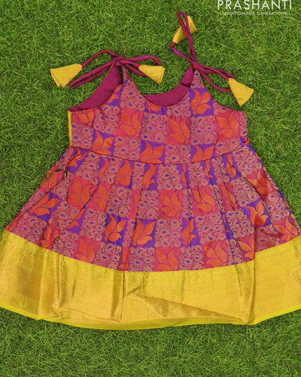 Silk kids frock light green and maroon shade with allover zari weaves and zari woven border for 3 months - {{ collection.title }} by Prashanti Sarees