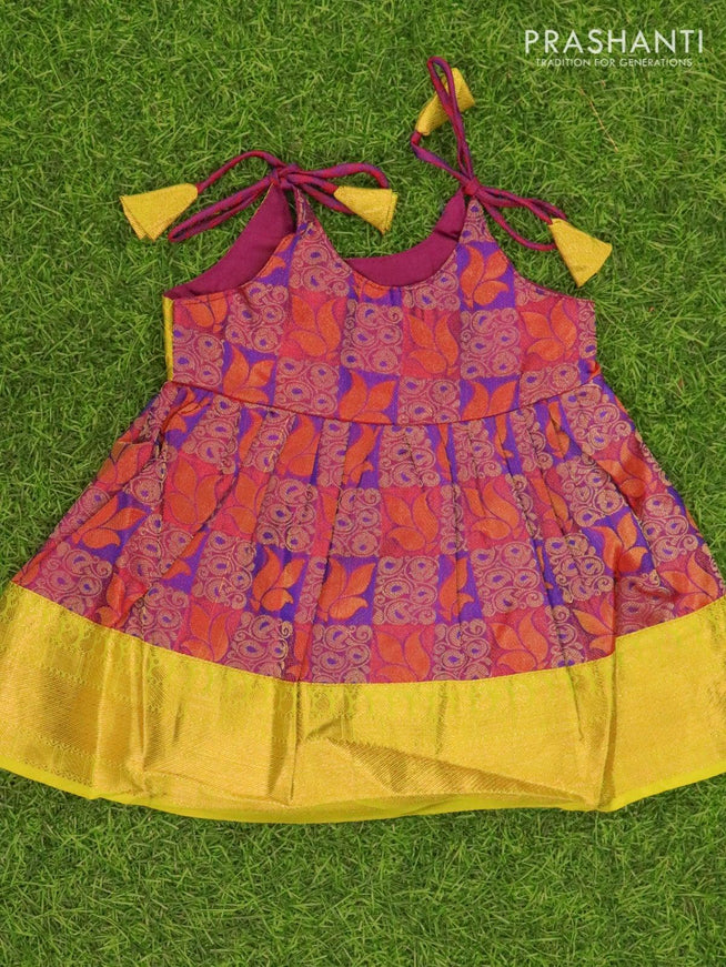 Silk kids frock light green and maroon shade with allover zari weaves and zari woven border for 3 months - {{ collection.title }} by Prashanti Sarees