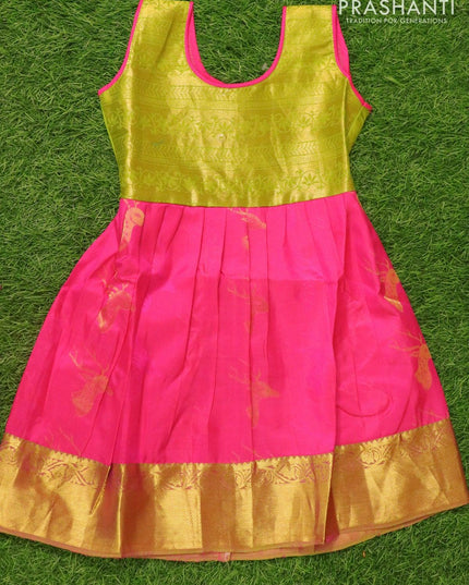 Silk kids frock light green and pink with deer buttas and zari woven border for 4 years - {{ collection.title }} by Prashanti Sarees