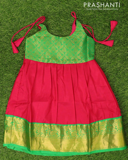 Silk kids frock light green and pink with plain and zari woven border for 4 years - {{ collection.title }} by Prashanti Sarees
