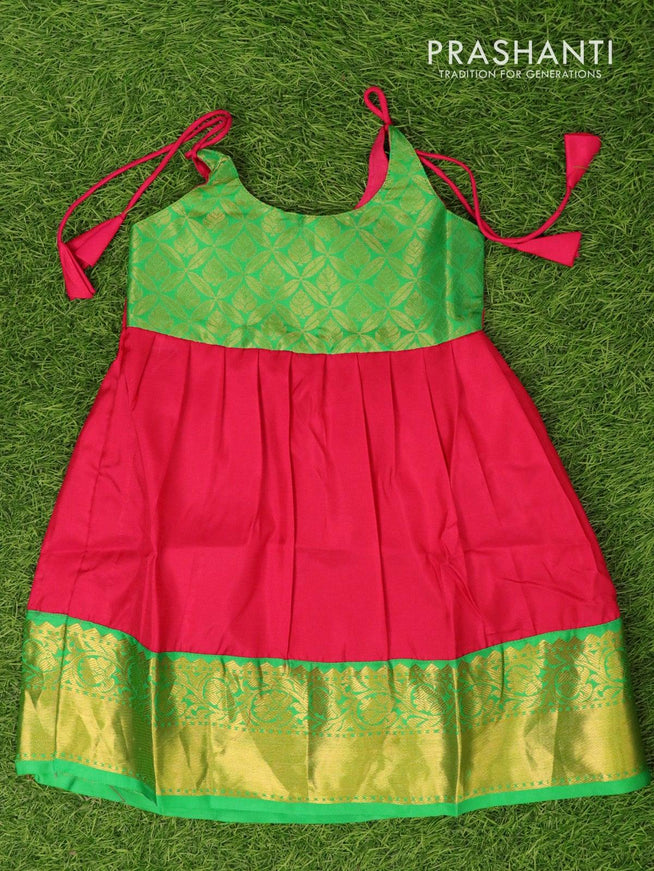 Silk kids frock light green and pink with plain and zari woven border for 4 years - {{ collection.title }} by Prashanti Sarees