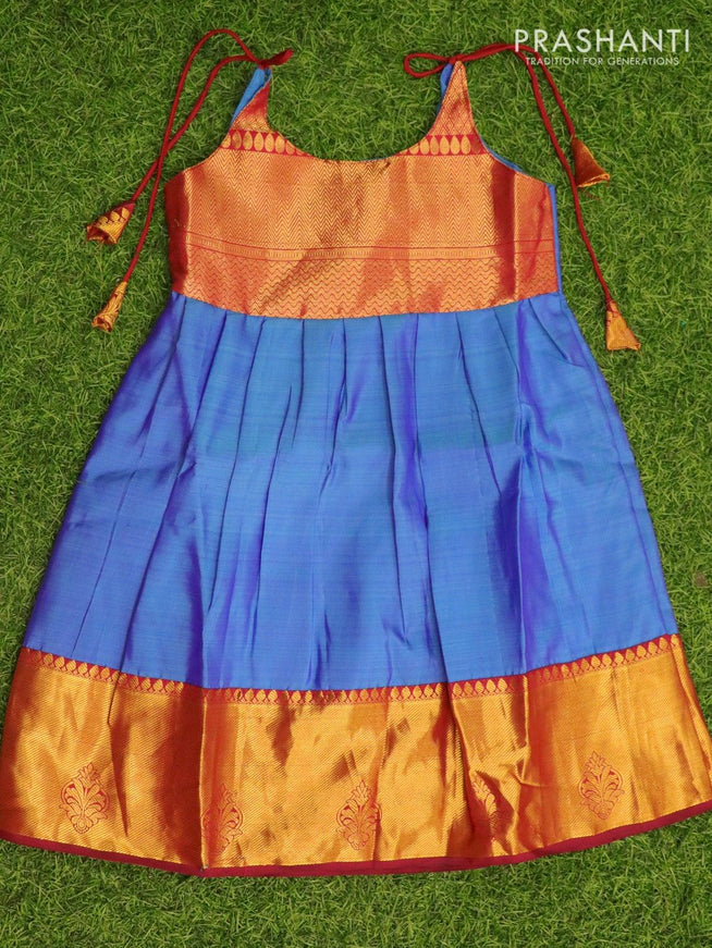 Silk kids frock maroon and blue with plain and zari woven border for 5 years - {{ collection.title }} by Prashanti Sarees