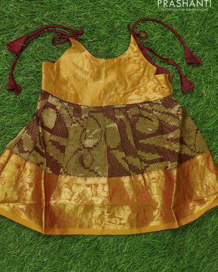 Silk kids frock mustard yellow and maroon with self emboss and zari woven border for 3 months - {{ collection.title }} by Prashanti Sarees