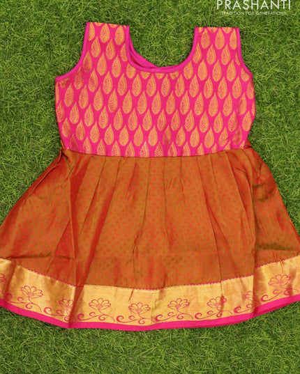 Silk kids frock pink and dual shade of red with self emboss and zari woven border for 3 months - {{ collection.title }} by Prashanti Sarees