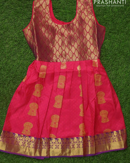 Silk kids frock pink and with self emboss & buttas and zari woven border for 5 years - {{ collection.title }} by Prashanti Sarees