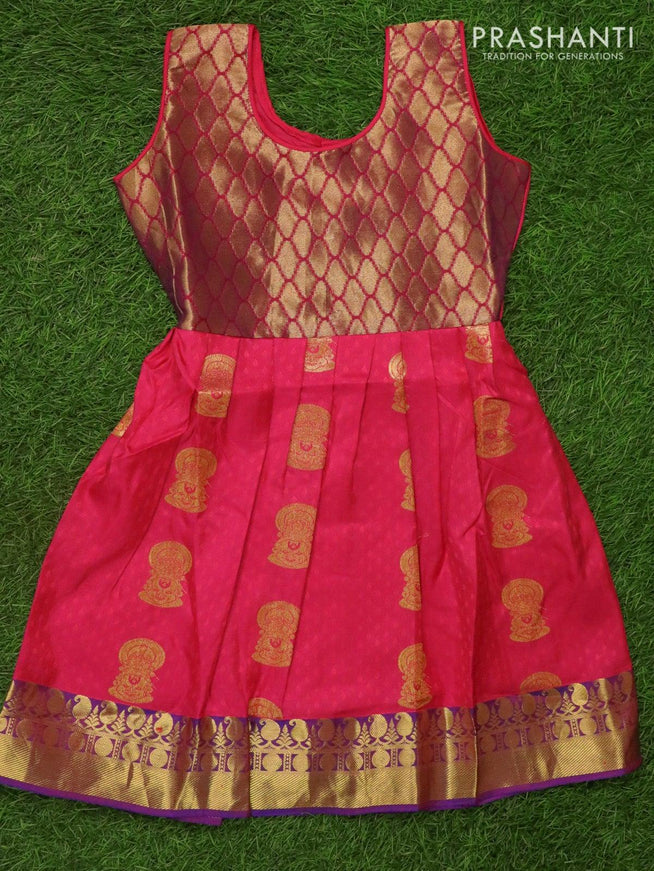 Silk kids frock pink and with self emboss & buttas and zari woven border for 5 years - {{ collection.title }} by Prashanti Sarees