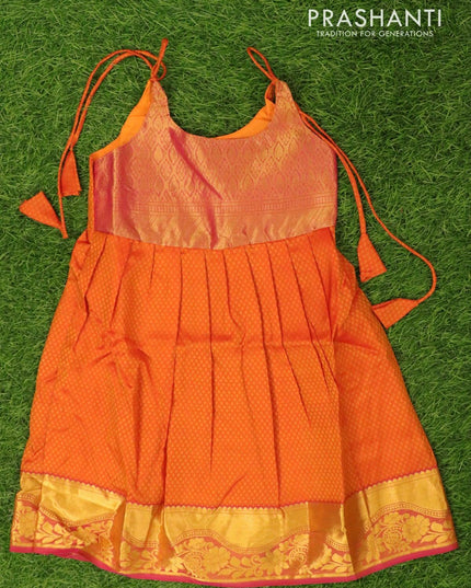 Silk kids frock pink shade and orange with self emboss and zari woven border for 5 years - {{ collection.title }} by Prashanti Sarees